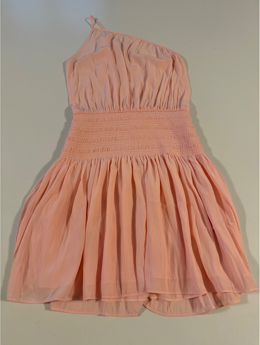 Ramy Brook Pink One Shoulder Smocked Waist Mini Dress Size Small - Picture 7 of 10
